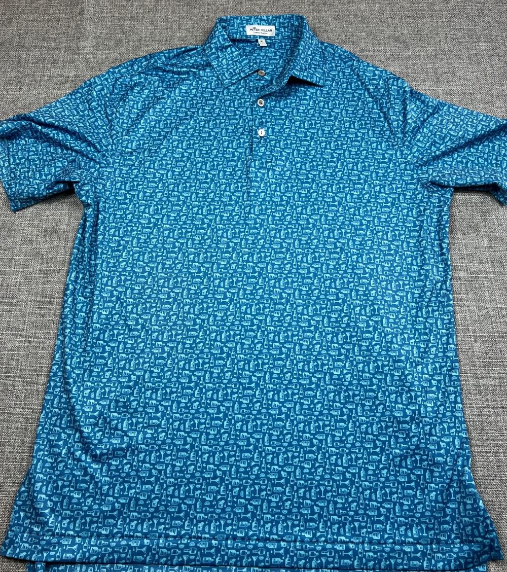 Peter Millar Oak Summer Comfort Polo Men M Blue Bourbon Cocktail Golf Shirt